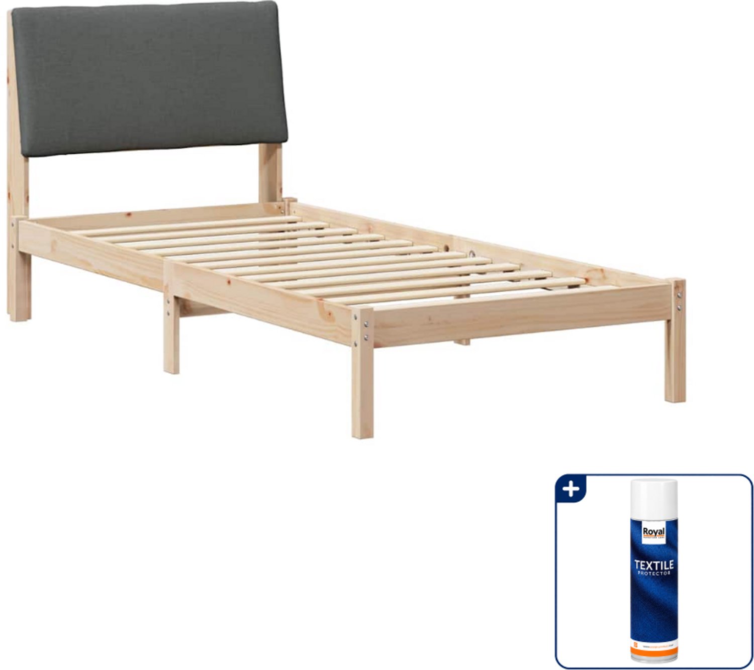 vidaXL bedframe - 100 x 200 cm - massief grenenhout - bruin en donkergrijs - Inclusief textielbeschermer 500 ml