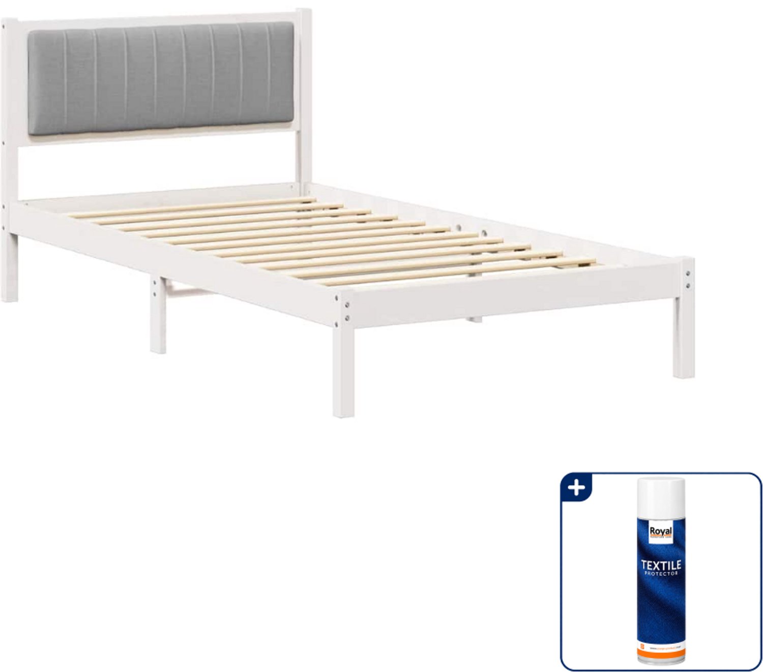 vidaXL bedframe - 100 x 200 cm - massief grenenhout - lichtgrijs - Inclusief textielbeschermer 500 ml Wit