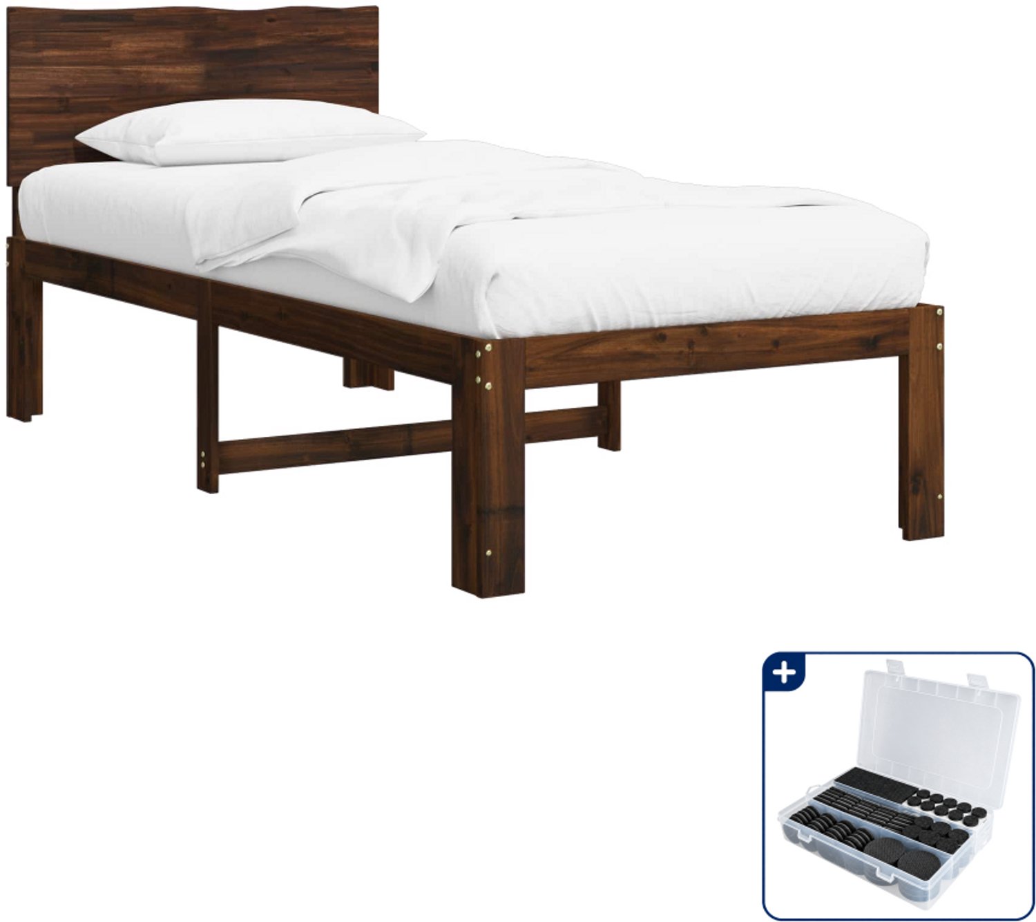 vidaXL bedframe ROSTOCK - 80 x 200 cm - massief acaciahout - donkerbruin - Inclusief antikrasvilt 177-delig