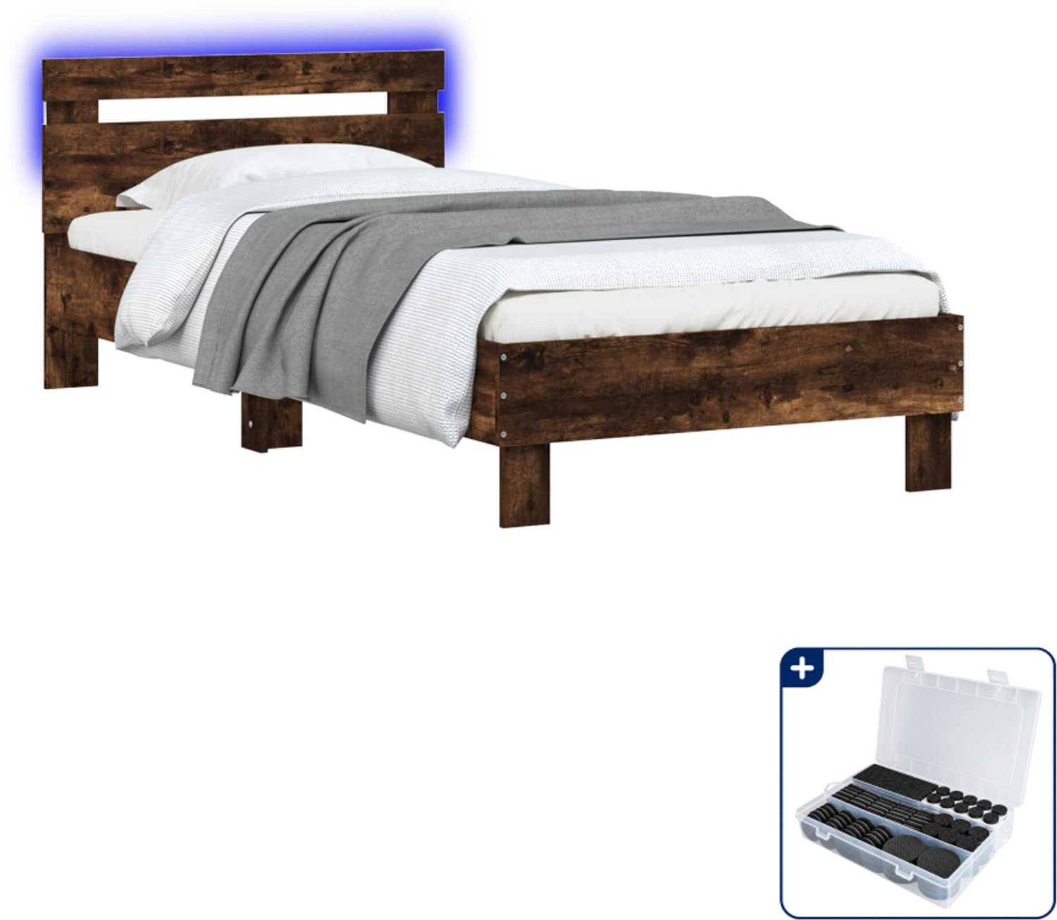 vidaXL Bedframe - 80 x 200 cm - bewerkt hout - gerookt eiken - Inclusief antikrasvilt 177-delig Bruin