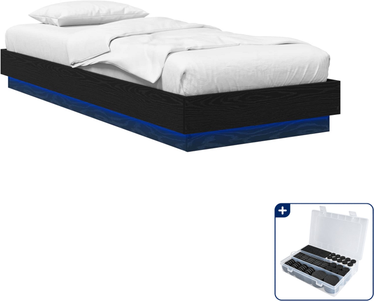 vidaXL bedframe met LED - 80 x 200 cm - zwart eiken - Inclusief antikrasvilt 177-delig