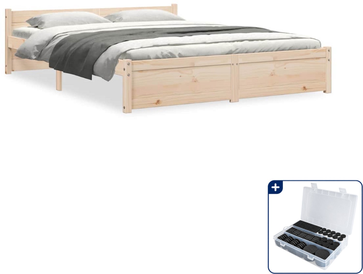vidaXL bedframe - 135 x 190 cm - massief grenenhout - Inclusief antikrasvilt 177-delig Bruin