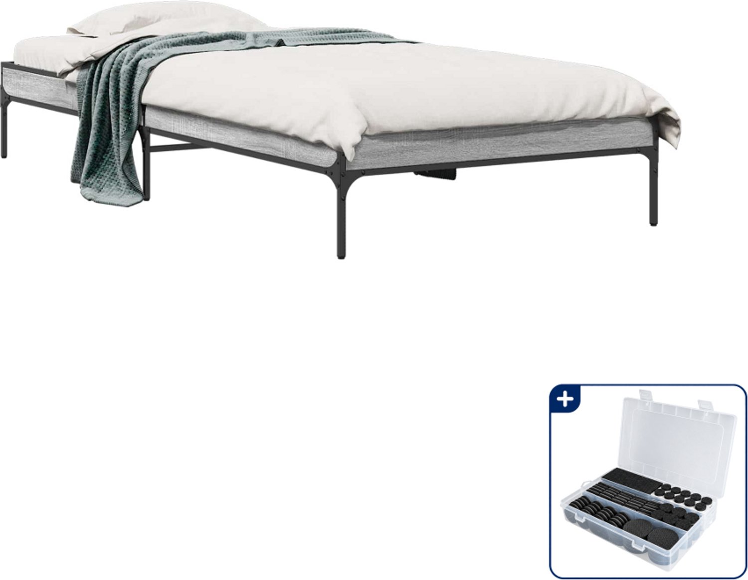 vidaXL bedframe - 80 x 200 cm - bewerkt hout - grijs sonoma - Inclusief antikrasvilt 177-delig
