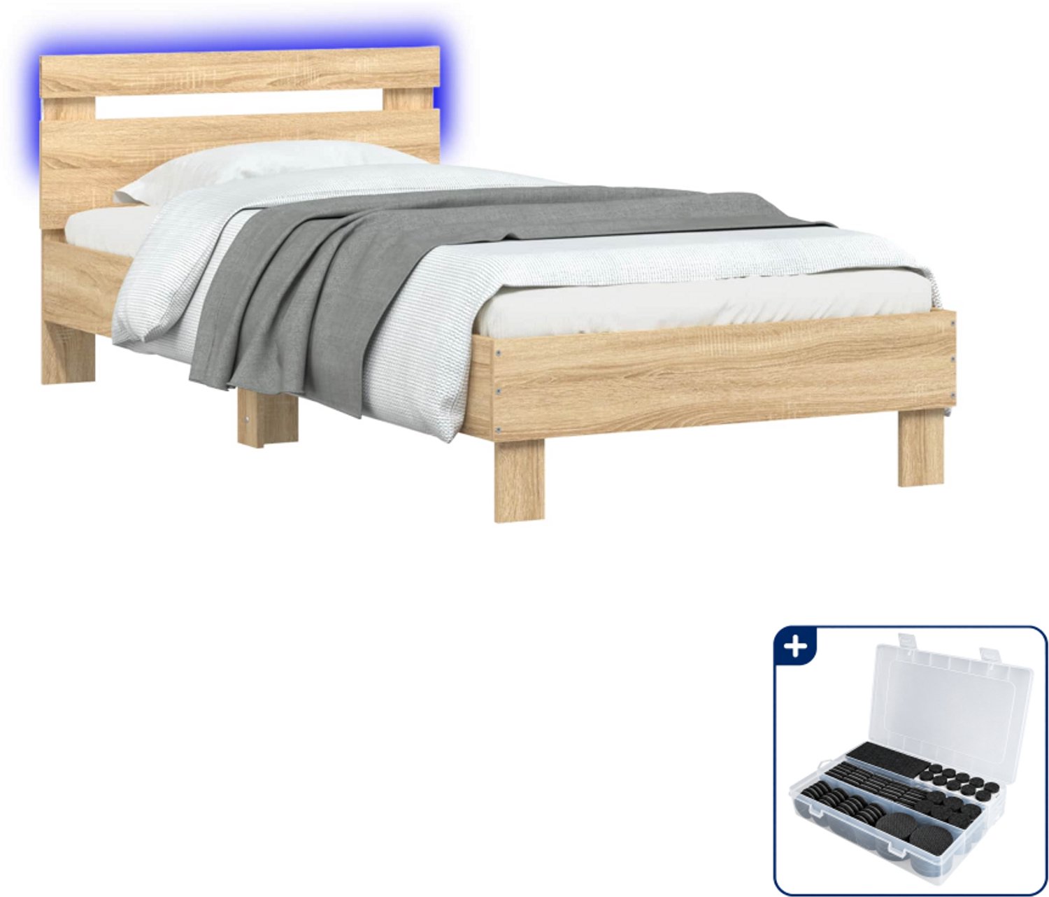 vidaXL Bedframe - 80 x 200 cm - bewerkt hout - sonoma eiken - Inclusief antikrasvilt 177-delig Bruin