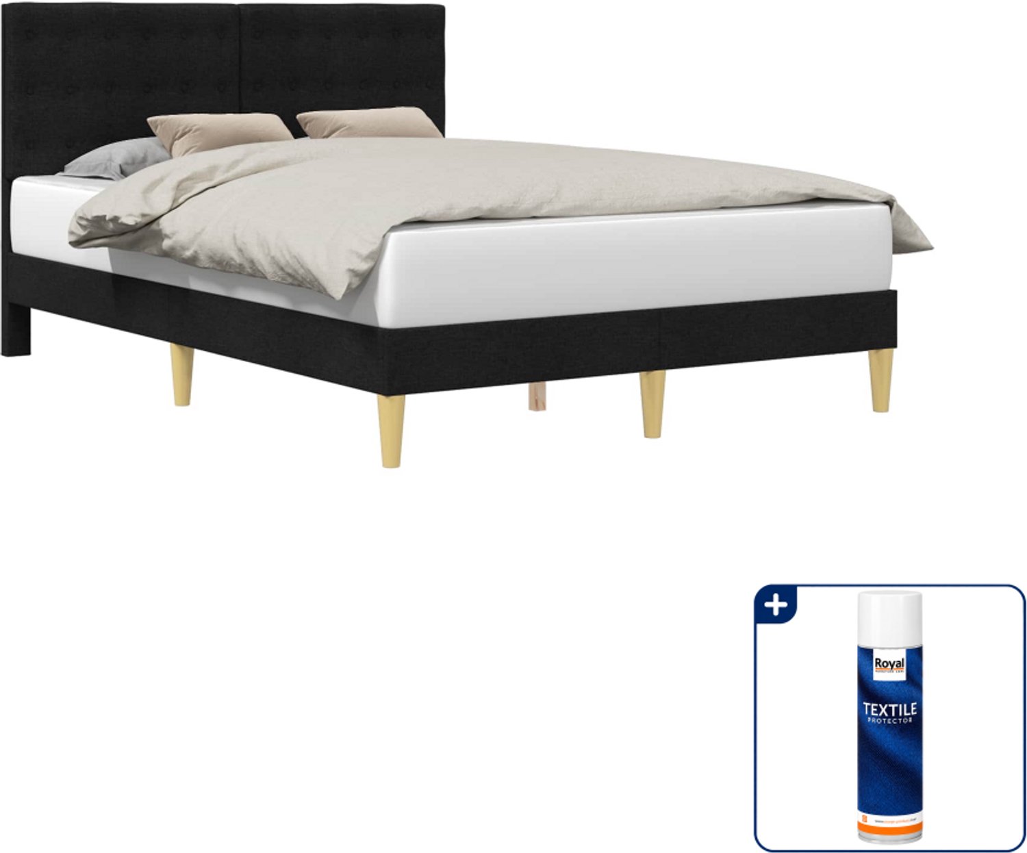 vidaXL bedframe met hoofdeinde - Queensize - 160 x 200 cm - zwart - Inclusief textielbeschermer 500 ml