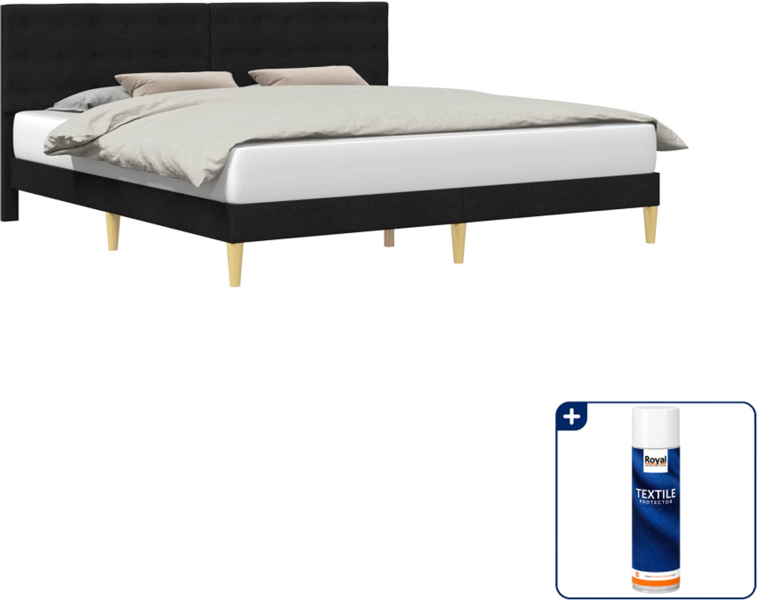 vidaXL Bedframe - Kingsize - 180 x 200 cm - zwart - Inclusief textielbeschermer 500 ml