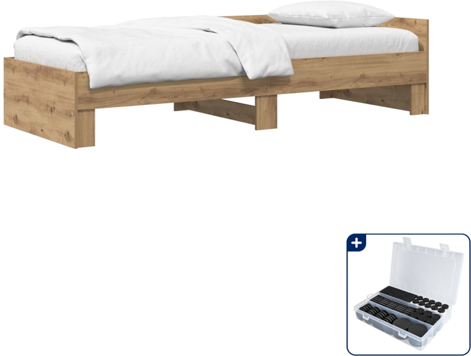 vidaXL bedframe met hoofdeinde - 80 x 200 cm - bewerkt hout - artisanaal eiken - Inclusief antikrasvilt 177-delig Bruin