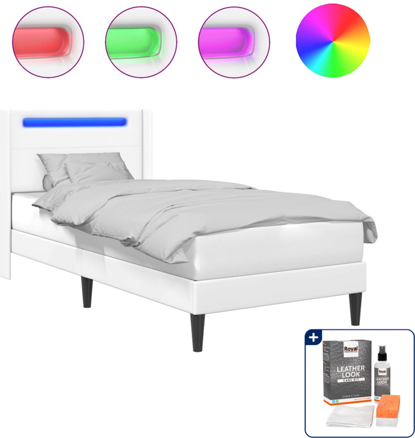 vidaXL Bedframe - 100 x 200 cm - kunstleer - wit - Inclusief onderhoudsset voor kunstleer 150 ml