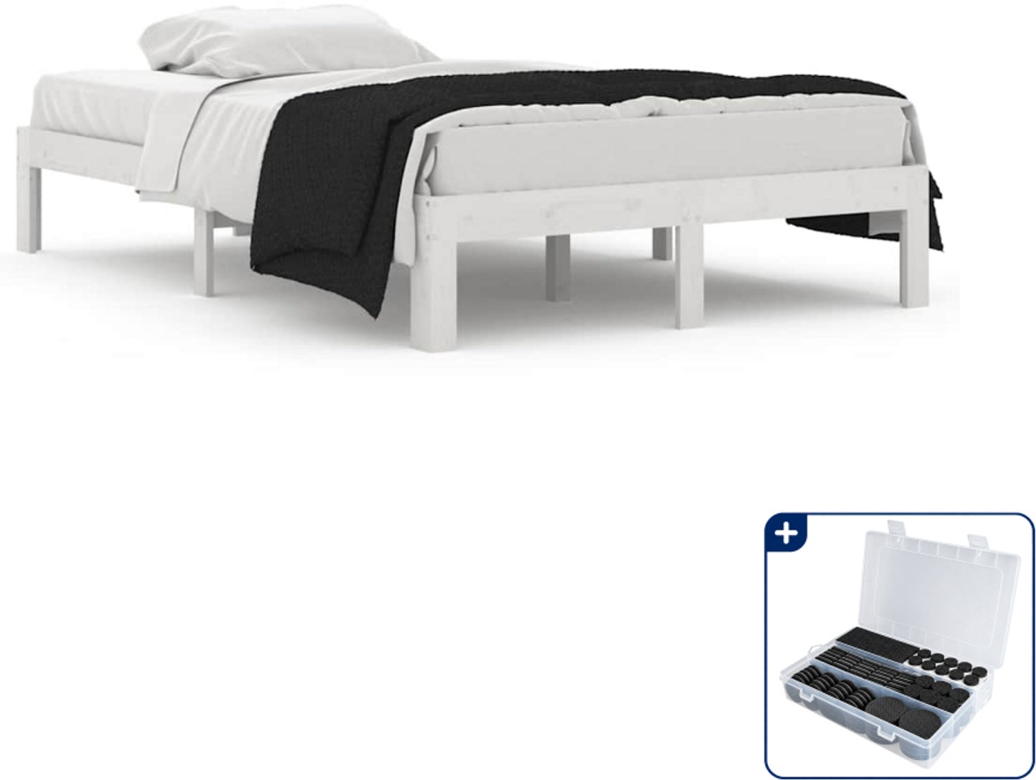 vidaXL bedframe 120 x 190 cm - massief grenenhout - wit - Inclusief antikrasvilt 177-delig