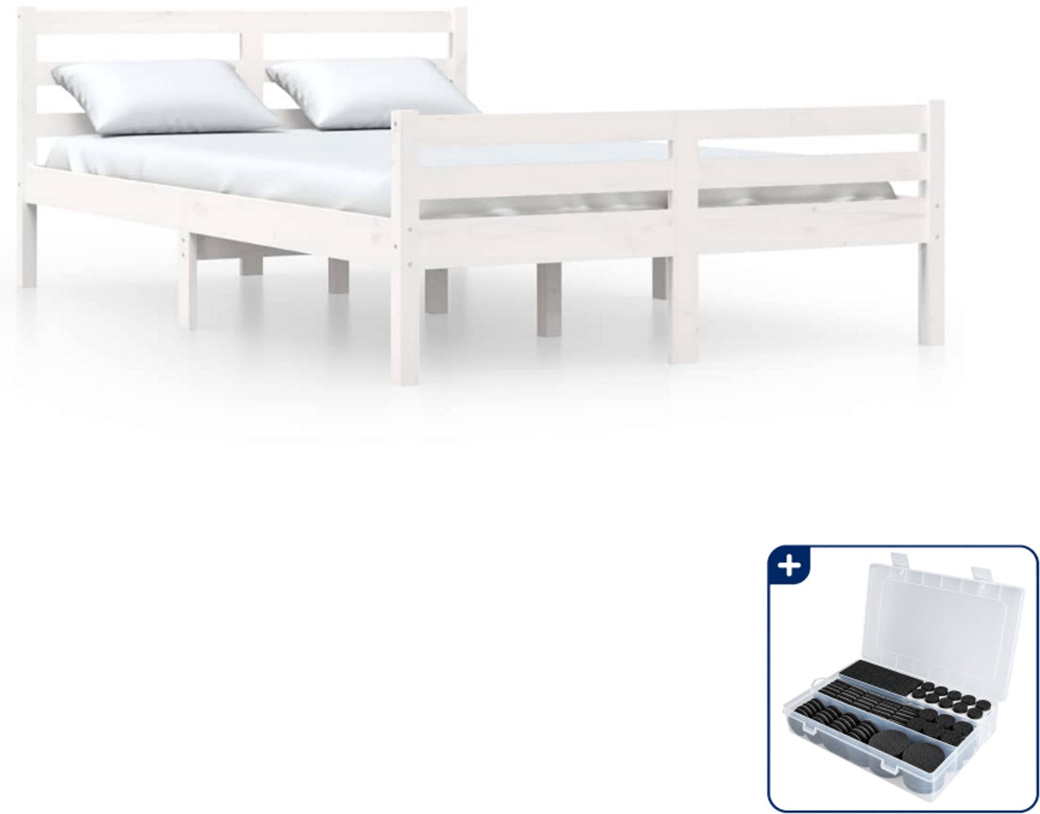 vidaXL Bedframe - 150 x 200 cm - massief grenenhout - wit - Inclusief antikrasvilt 177-delig