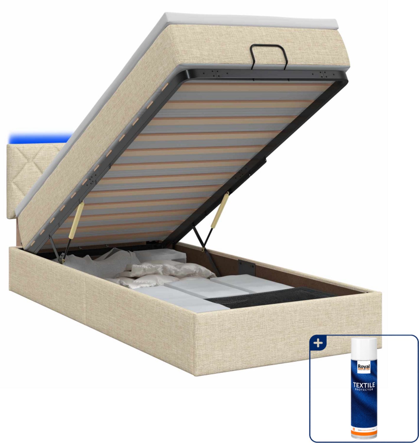 vidaXL ottoman bed met matras en led - 100 x 200 cm - crèmekleurig - Inclusief textielbeschermer 500 ml