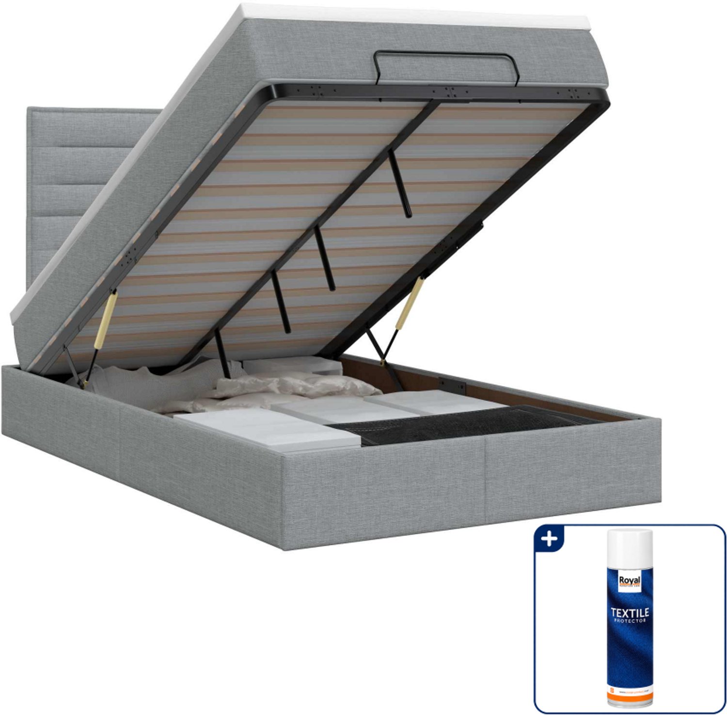 vidaXL ottoman bed met matras - 120 x 190 cm - stof - lichtgrijs - Inclusief textielbeschermer 500 ml