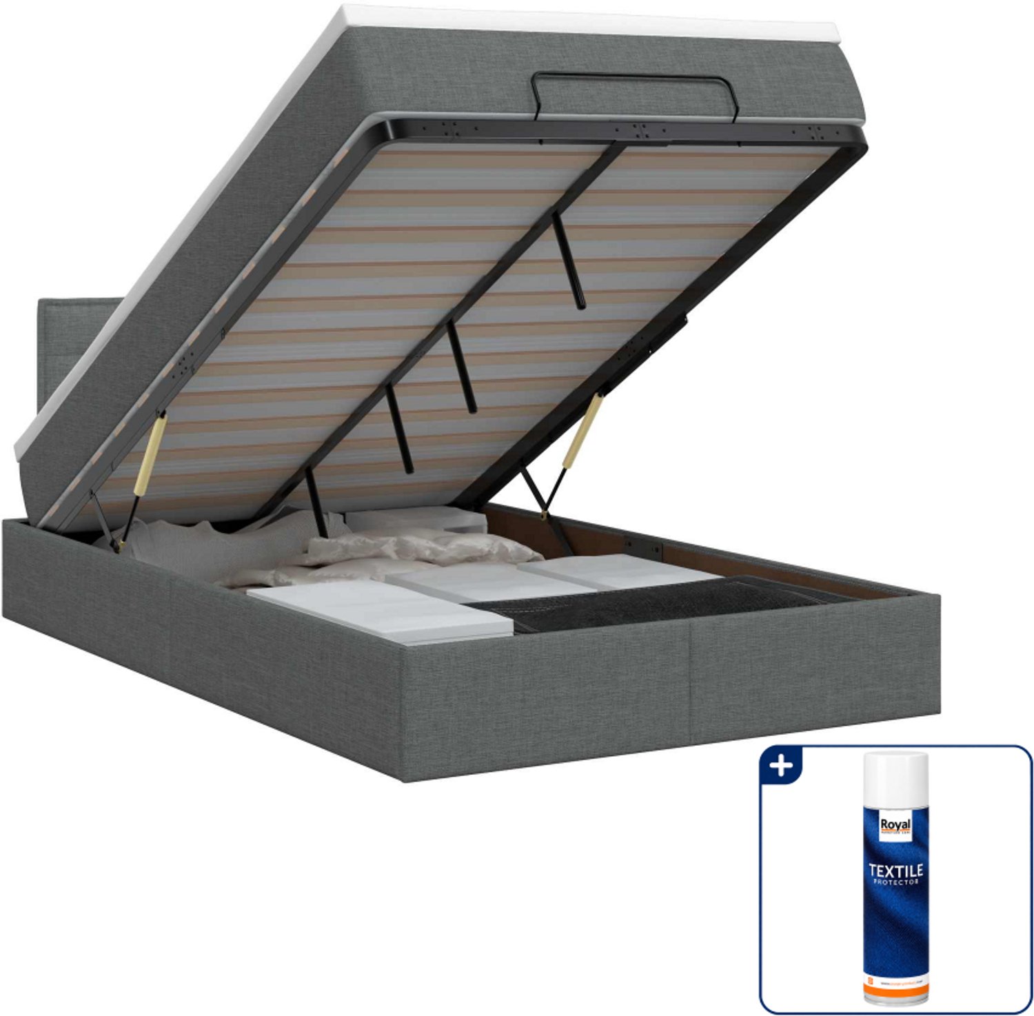 vidaXL ottoman bed met matras - 120 x 200 cm - stof - donkergrijs - Inclusief textielbeschermer 500 ml Donker Grijn