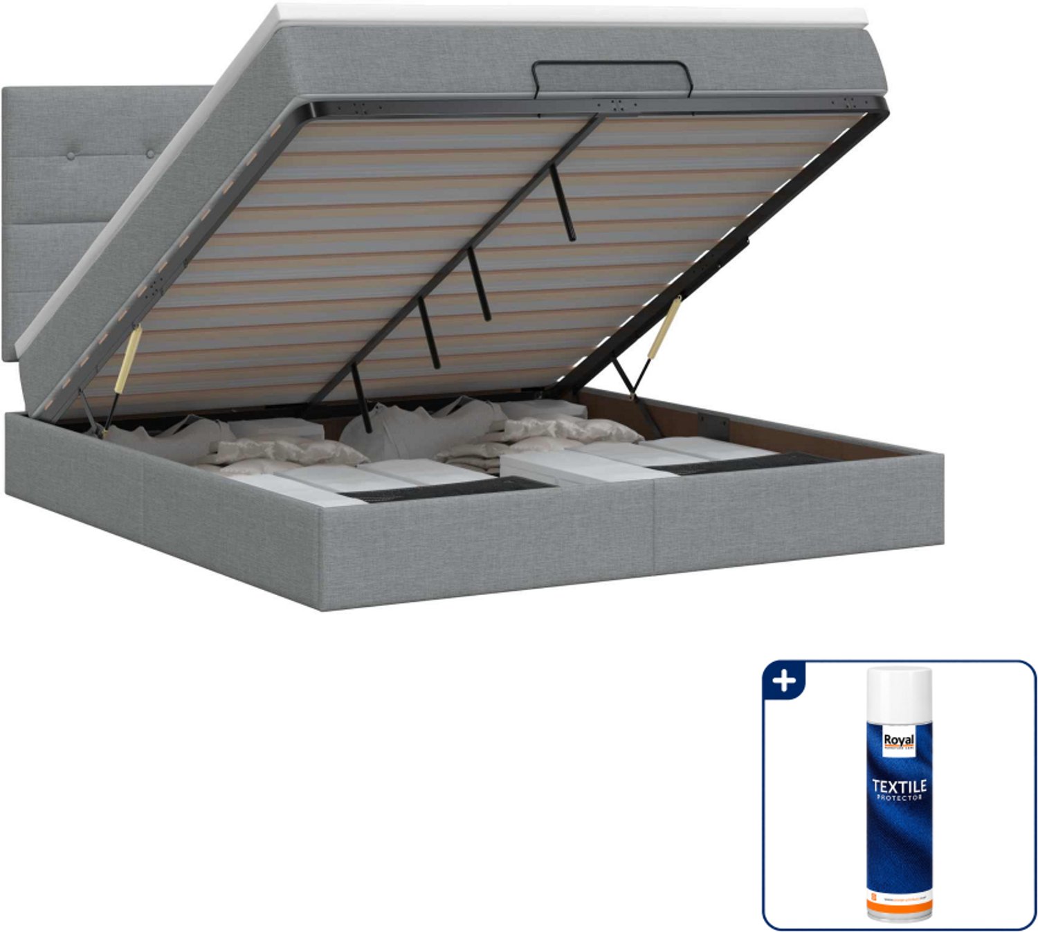 vidaXL ottoman bed met matras - queensize - 160 x 200 cm - lichtgrijs - Inclusief textielbeschermer 500 ml