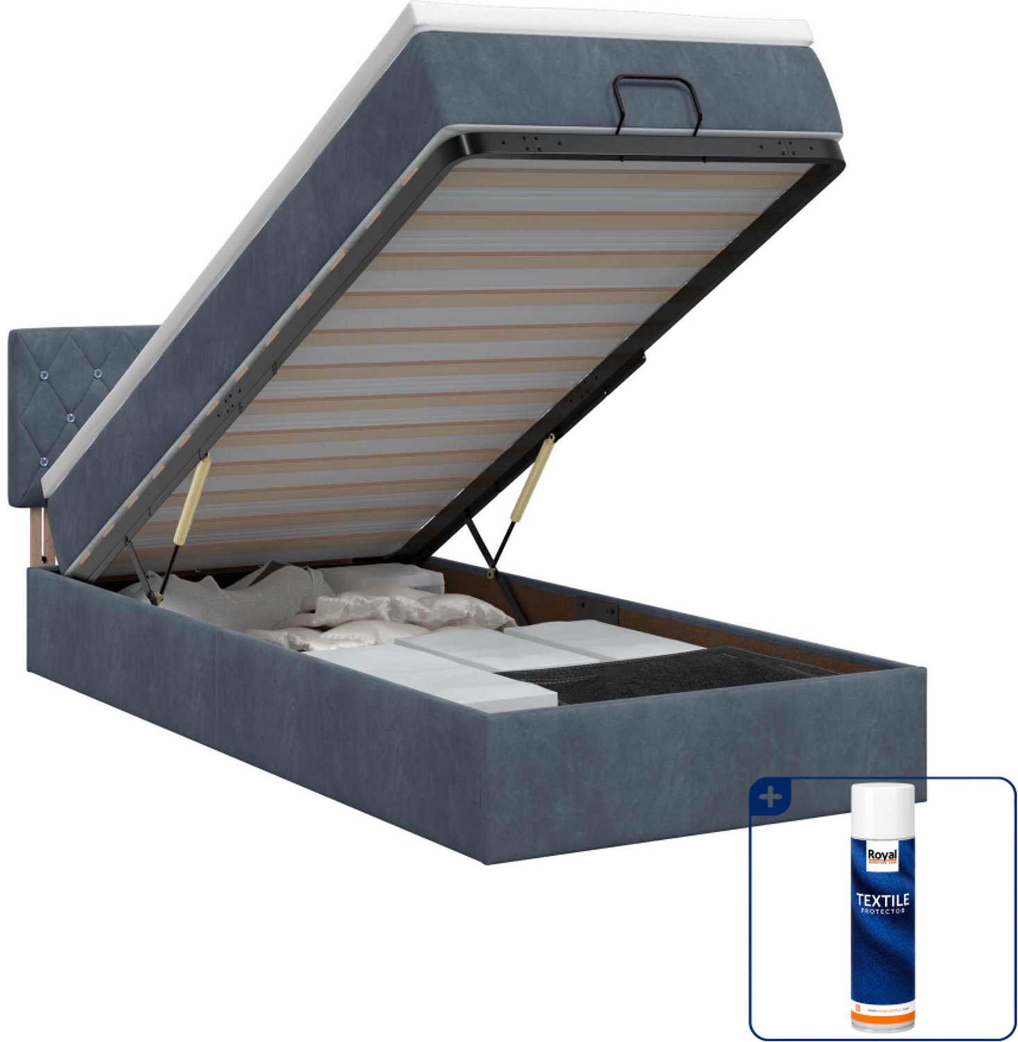 vidaXL ottoman bed met matras - 90 x 190 cm - fluweel - donkergrijs - Inclusief textielbeschermer 500 ml Donker Grijn