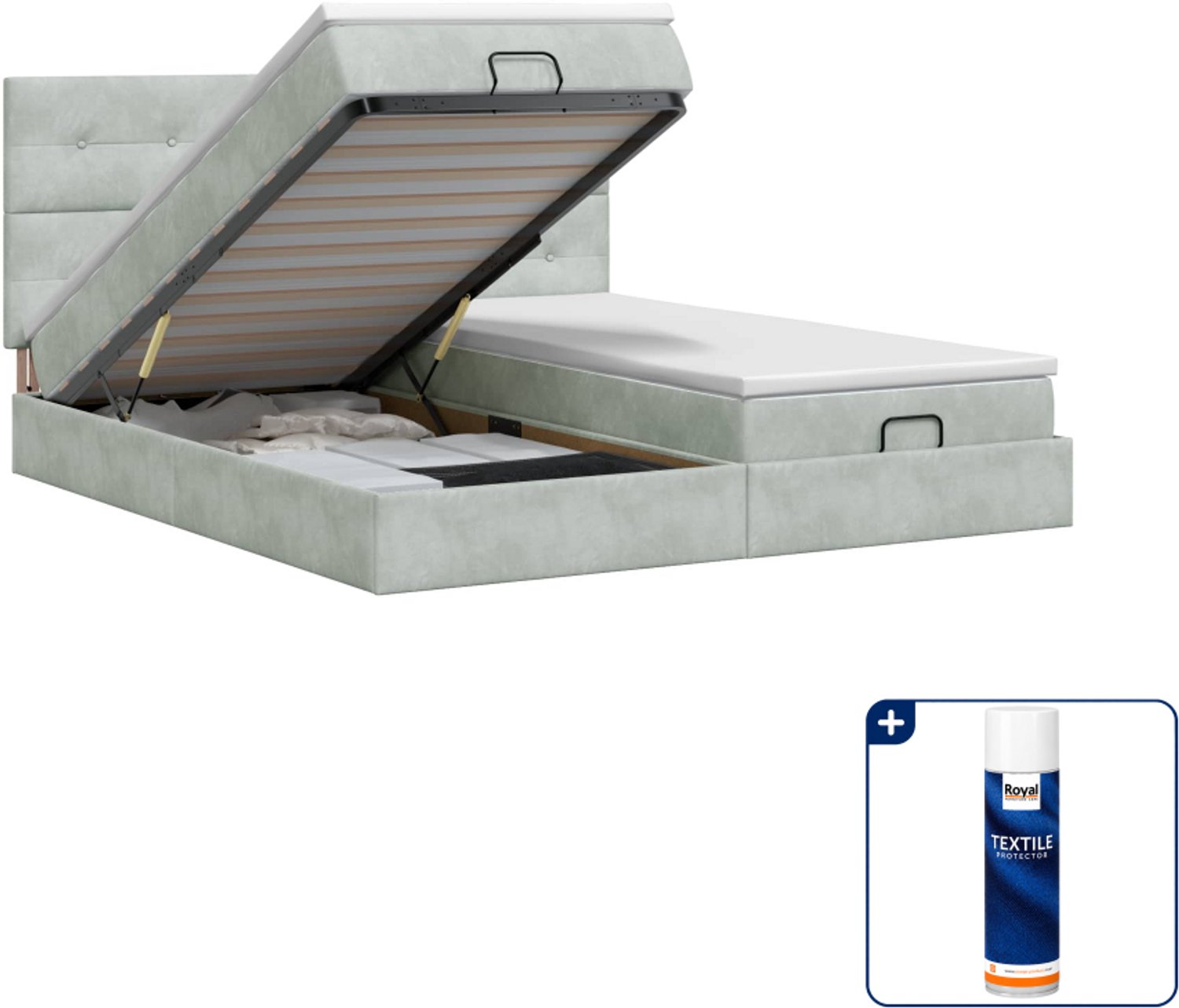 vidaXL queensize ottoman bed met matras 2 st - 160 x 200 cm - lichtgrijs - Inclusief textielbeschermer 500 ml