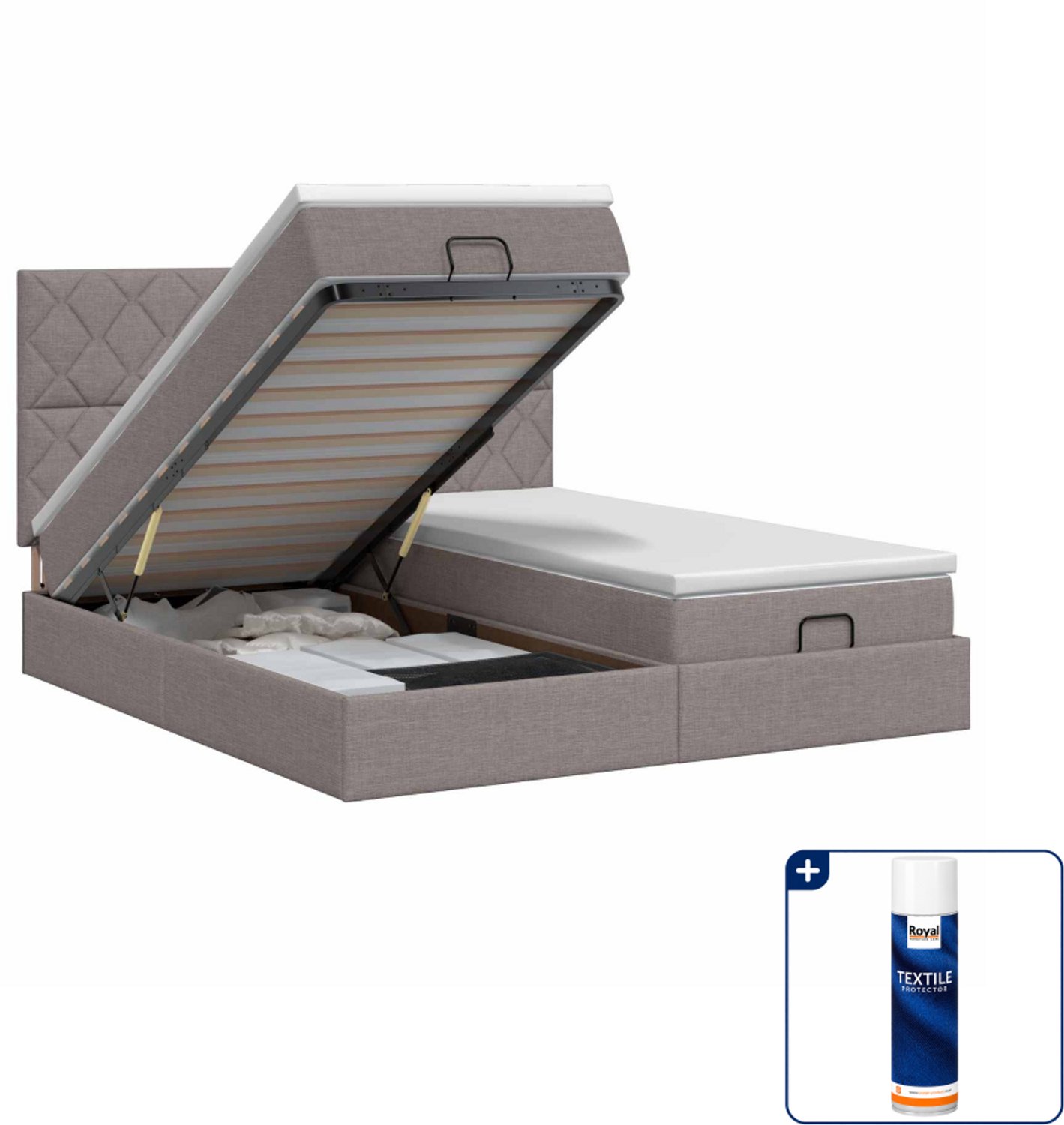 vidaXL ottoman bed - super kingsize - 200 x 200 cm - taupe - Inclusief textielbeschermer 500 ml