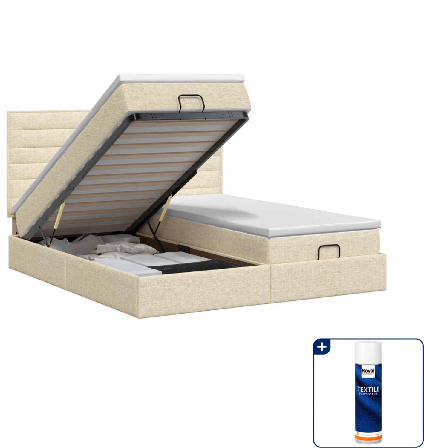 vidaXL Queensize ottoman bed - 160 x 200 cm - stof - crèmekleurig - Inclusief textielbeschermer 500 ml