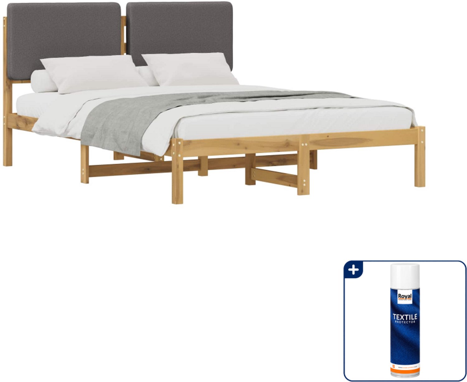 vidaXL bedframe - 140 x 190 cm - massief acaciahout - lichtgrijs - Inclusief textielbeschermer 500 ml Bruin