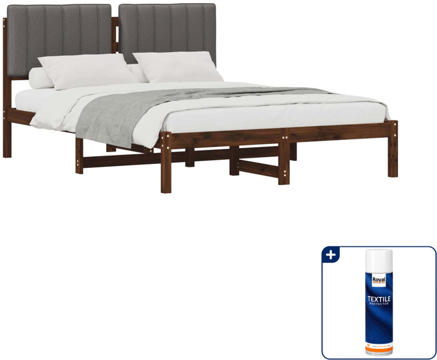 vidaXL bedframe - Queensize - 160 x 200 cm - donkerbruin en lichtgrijs - Inclusief textielbeschermer 500 ml