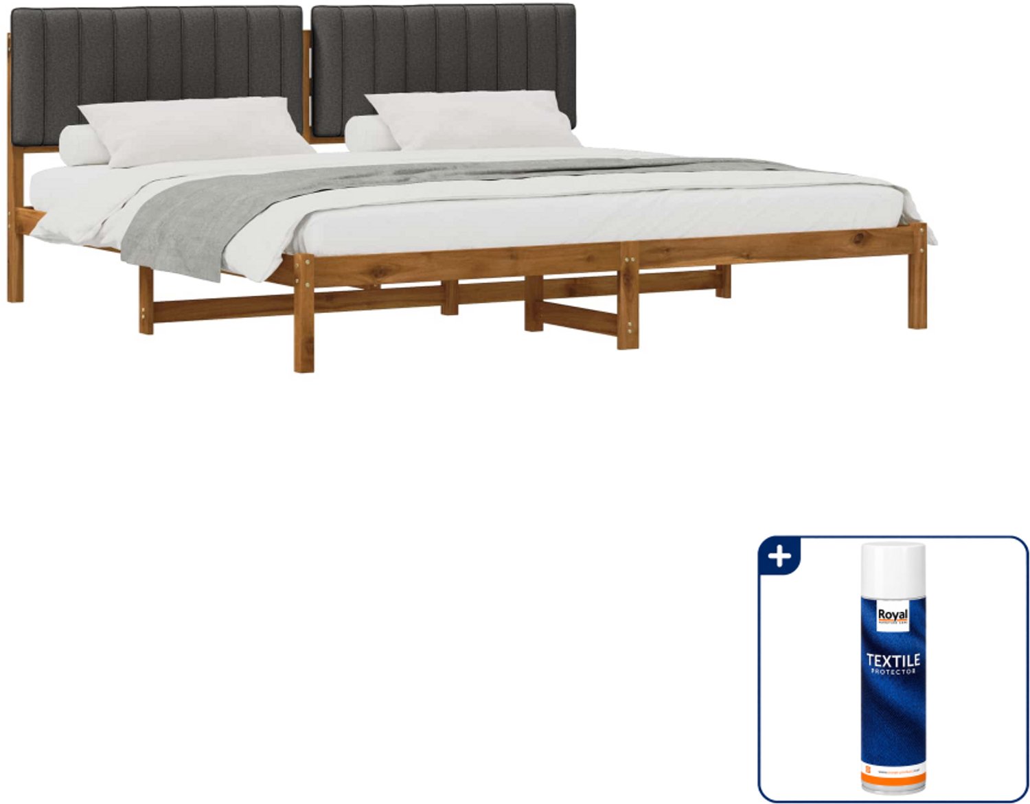 vidaXL bedframe - 200 x 200 cm - massief acaciahout - naturel/grijs - Inclusief textielbeschermer 500 ml Tan