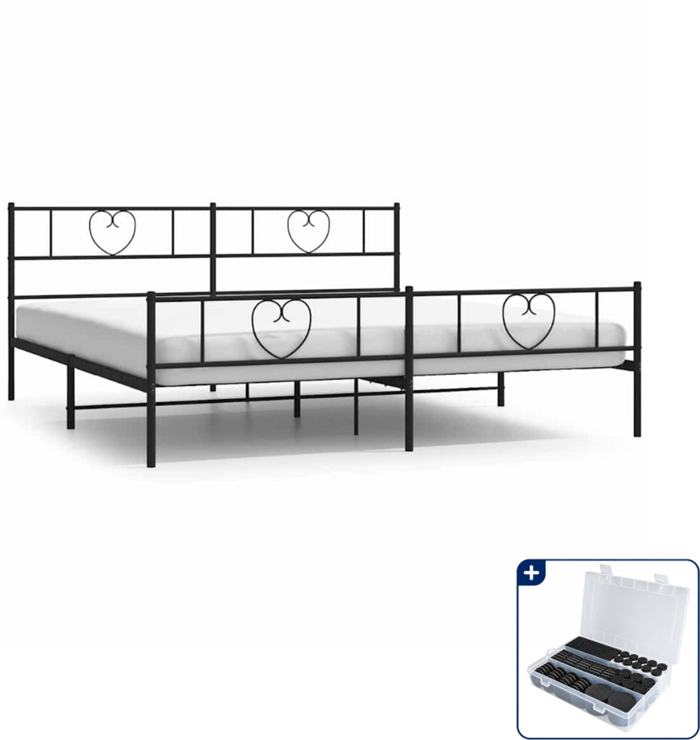 vidaXL bedframe 193 x 203 cm - metaal - zwart - Inclusief antikrasvilt 177-delig