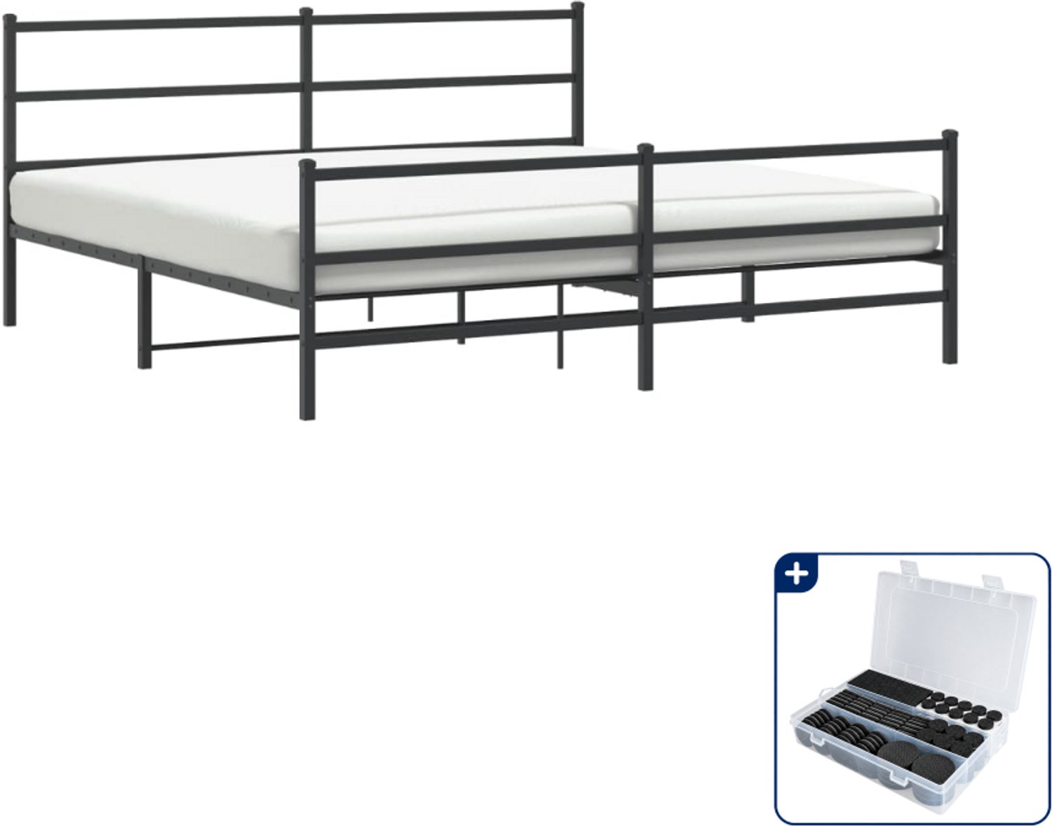 vidaXL Bedframe - 193 x 203 cm - metaal - zwart - Inclusief antikrasvilt 177-delig
