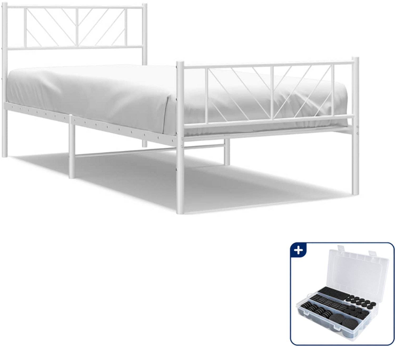 vidaXL Bedframe - 100 x 190 cm - staal - wit - Inclusief antikrasvilt 177-delig