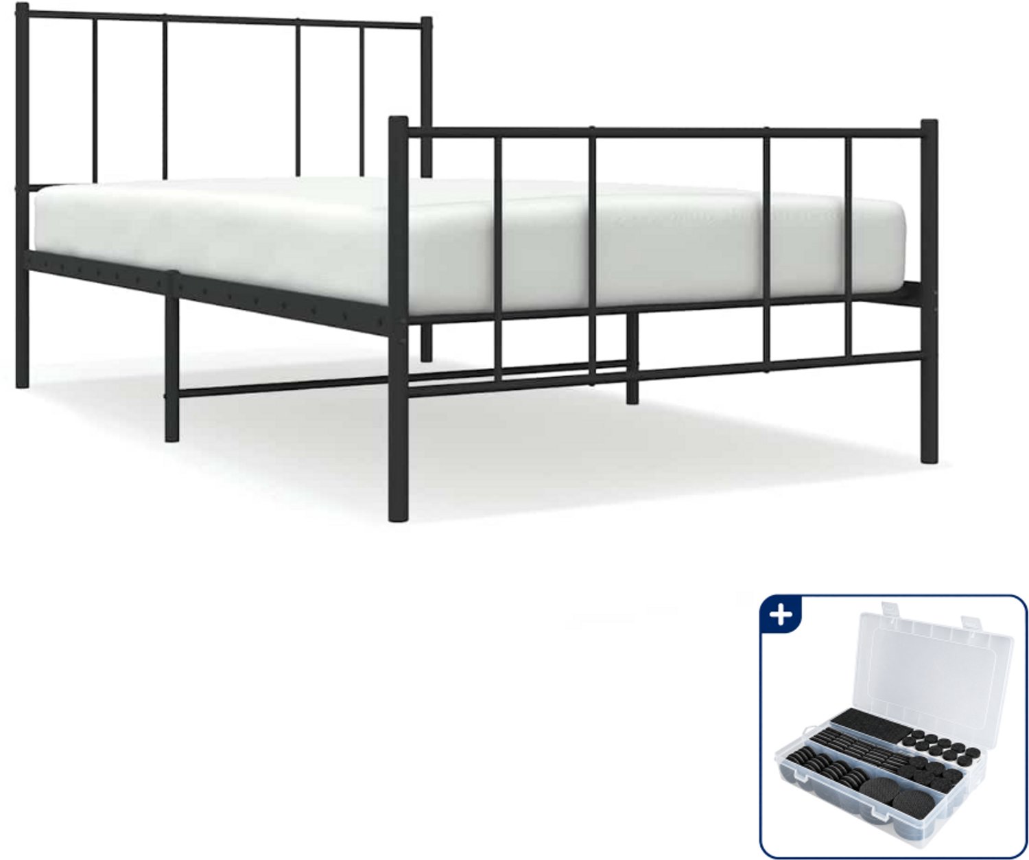 vidaXL bedframe - 100 x 190 cm - staal - zwart - Inclusief antikrasvilt 177-delig