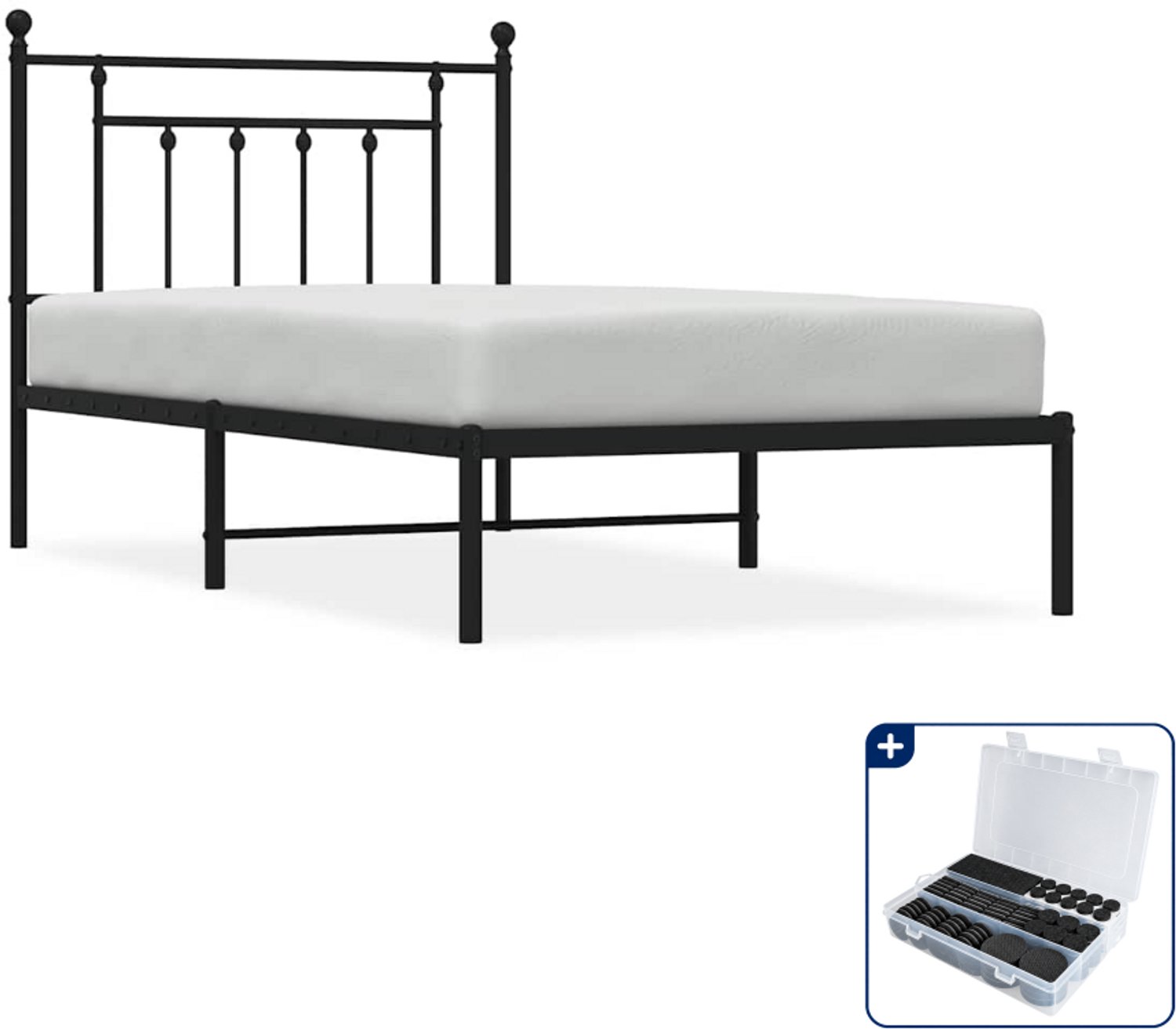 vidaXL Bedframe met hoofdbord - 100 x 190 cm - staal - zwart - Inclusief antikrasvilt 177-delig