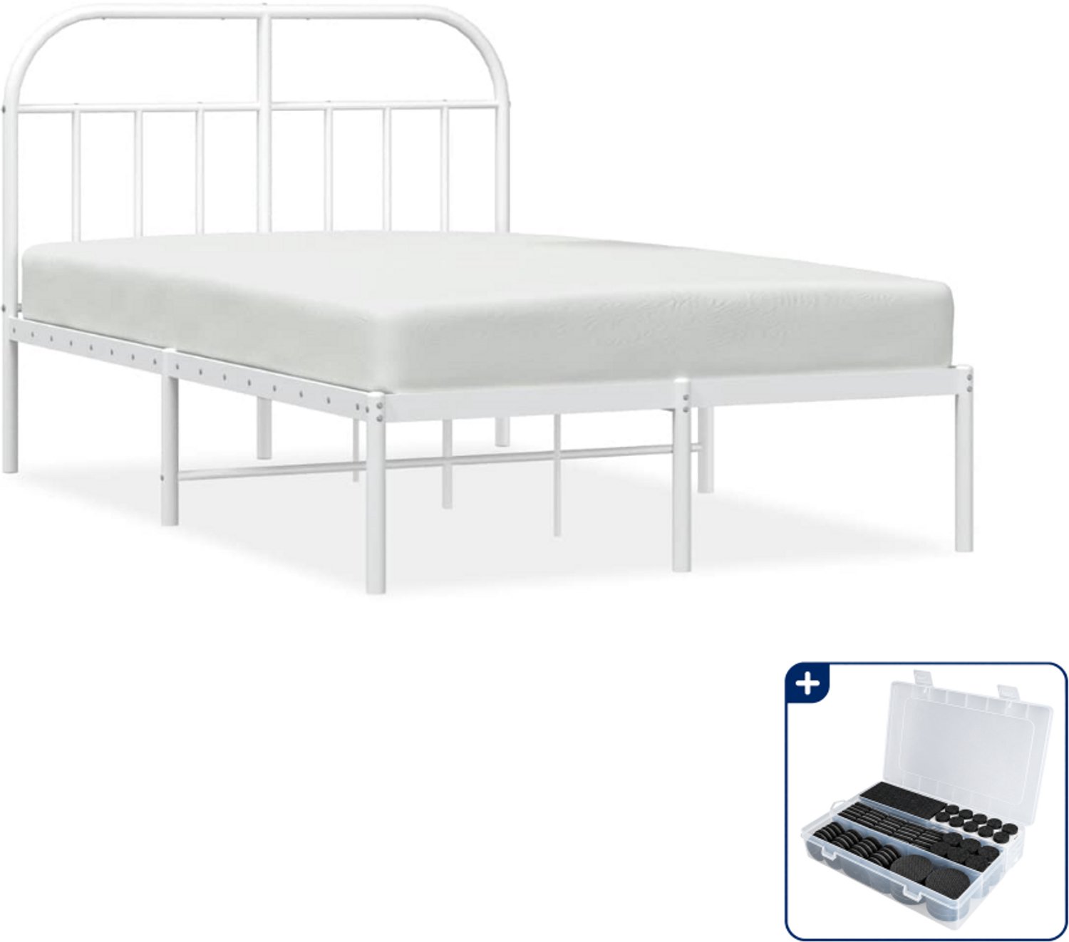 vidaXL bedframe met hoofdbord - 120 x 190 cm - staal - wit - Inclusief antikrasvilt 177-delig