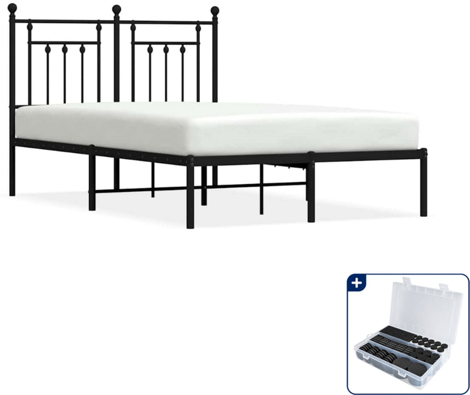 vidaXL bedframe met hoofdbord - 120 x 200 cm - staal - zwart - Inclusief antikrasvilt 177-delig