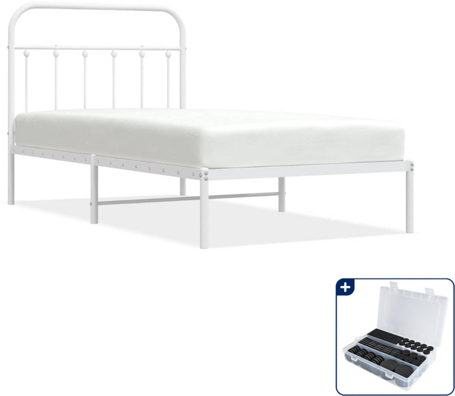 vidaXL Bedframe - 100 x 190 cm - staal - wit - Inclusief antikrasvilt 177-delig