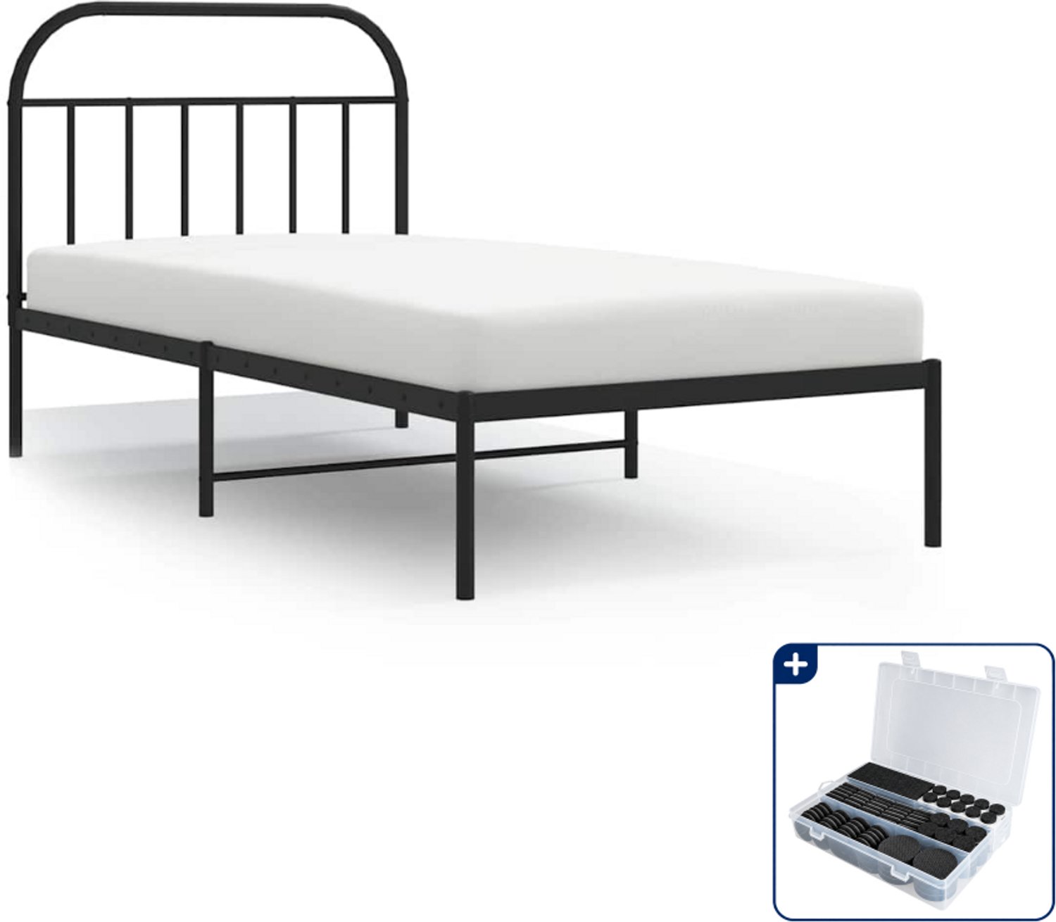 vidaXL bedframe met hoofdbord - 100 x 200 cm - metaal - zwart - Inclusief antikrasvilt 177-delig