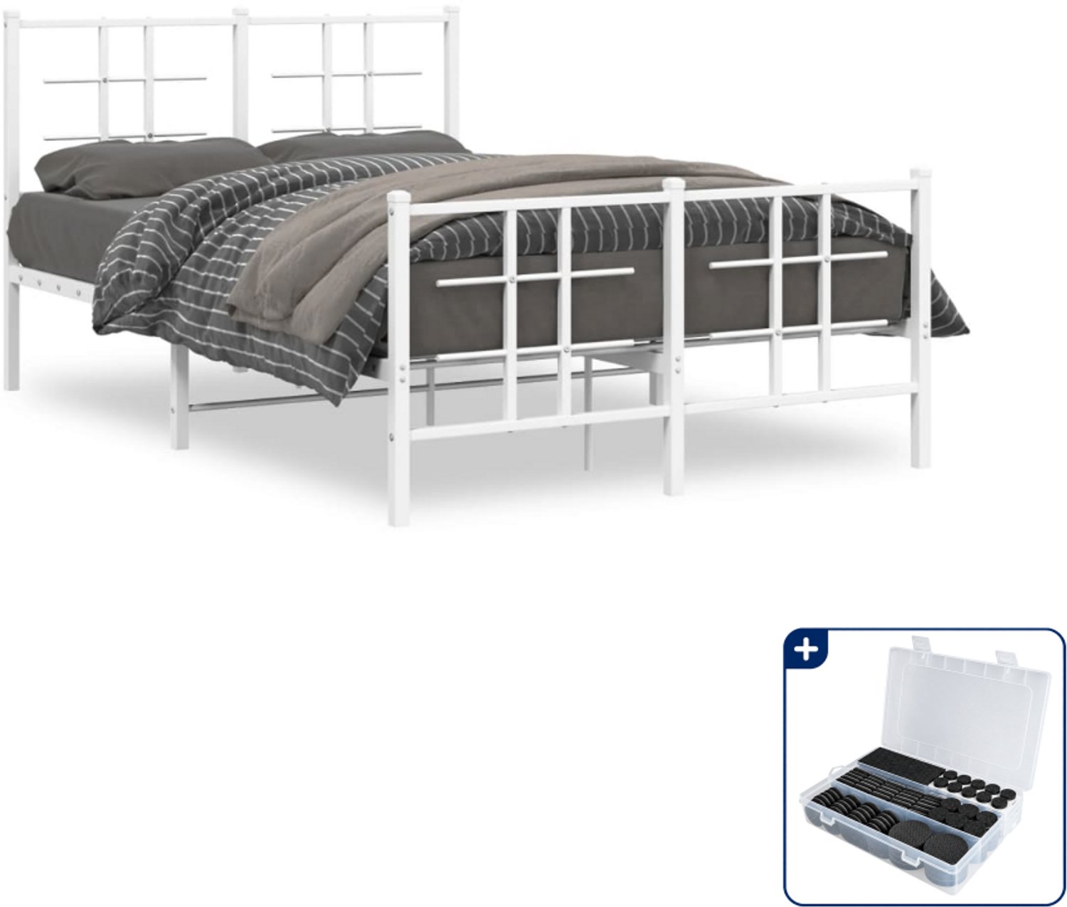 vidaXL bedframe - 120 x 200 cm - metaal - wit - Inclusief antikrasvilt 177-delig