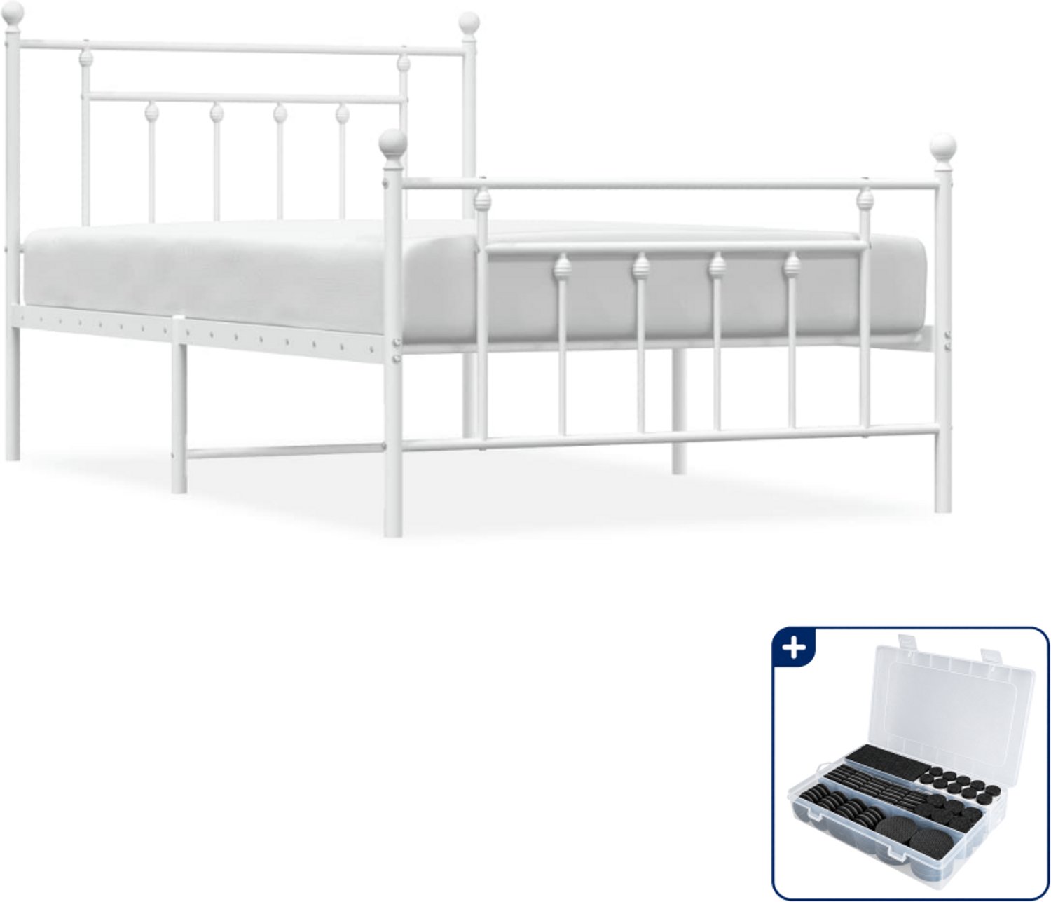 vidaXL bedframe - 107 x 203 cm - staal - wit - Inclusief antikrasvilt 177-delig