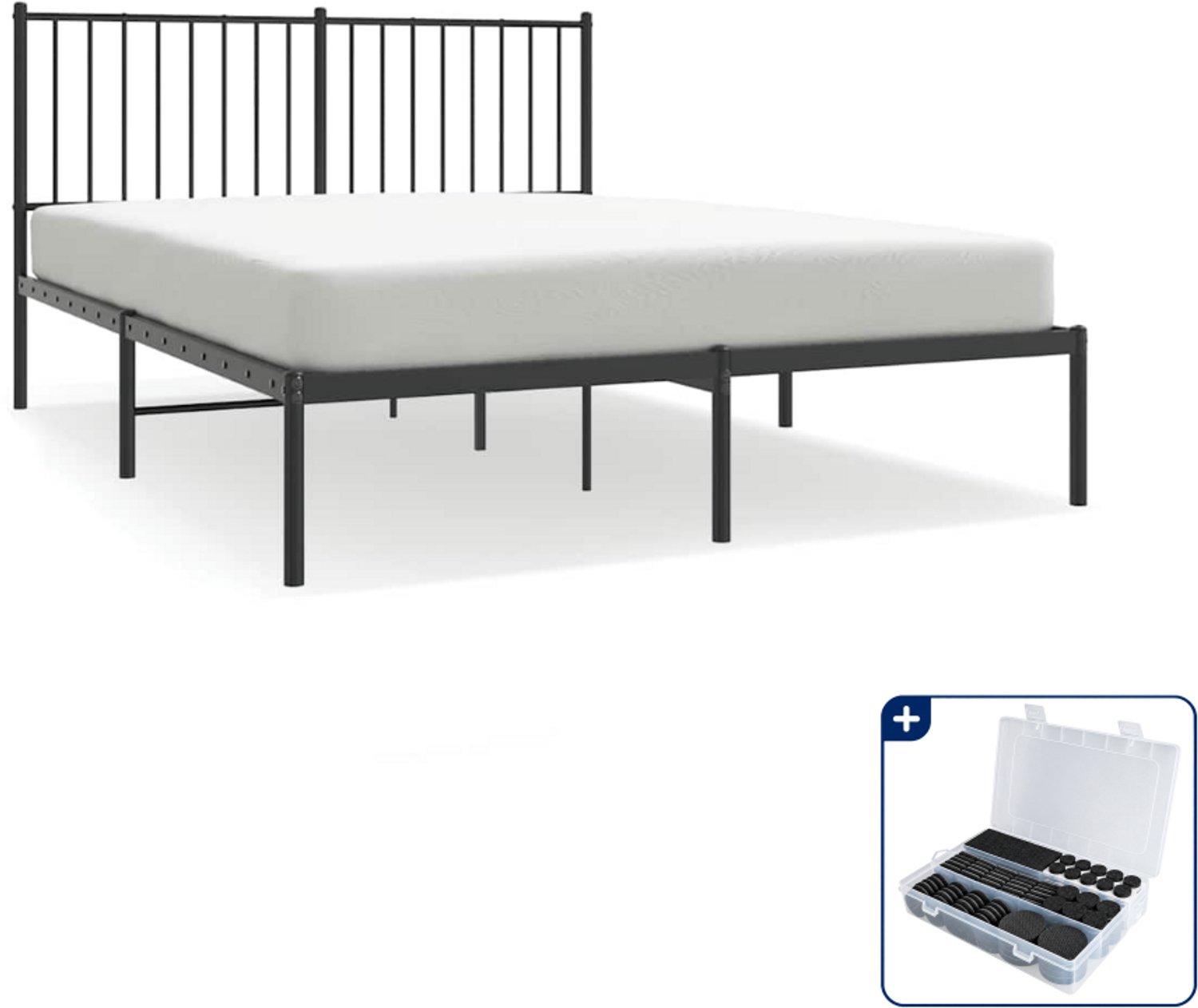 vidaXL bedframe - Small double - 140 x 200 cm - zwart - Inclusief antikrasvilt 177-delig