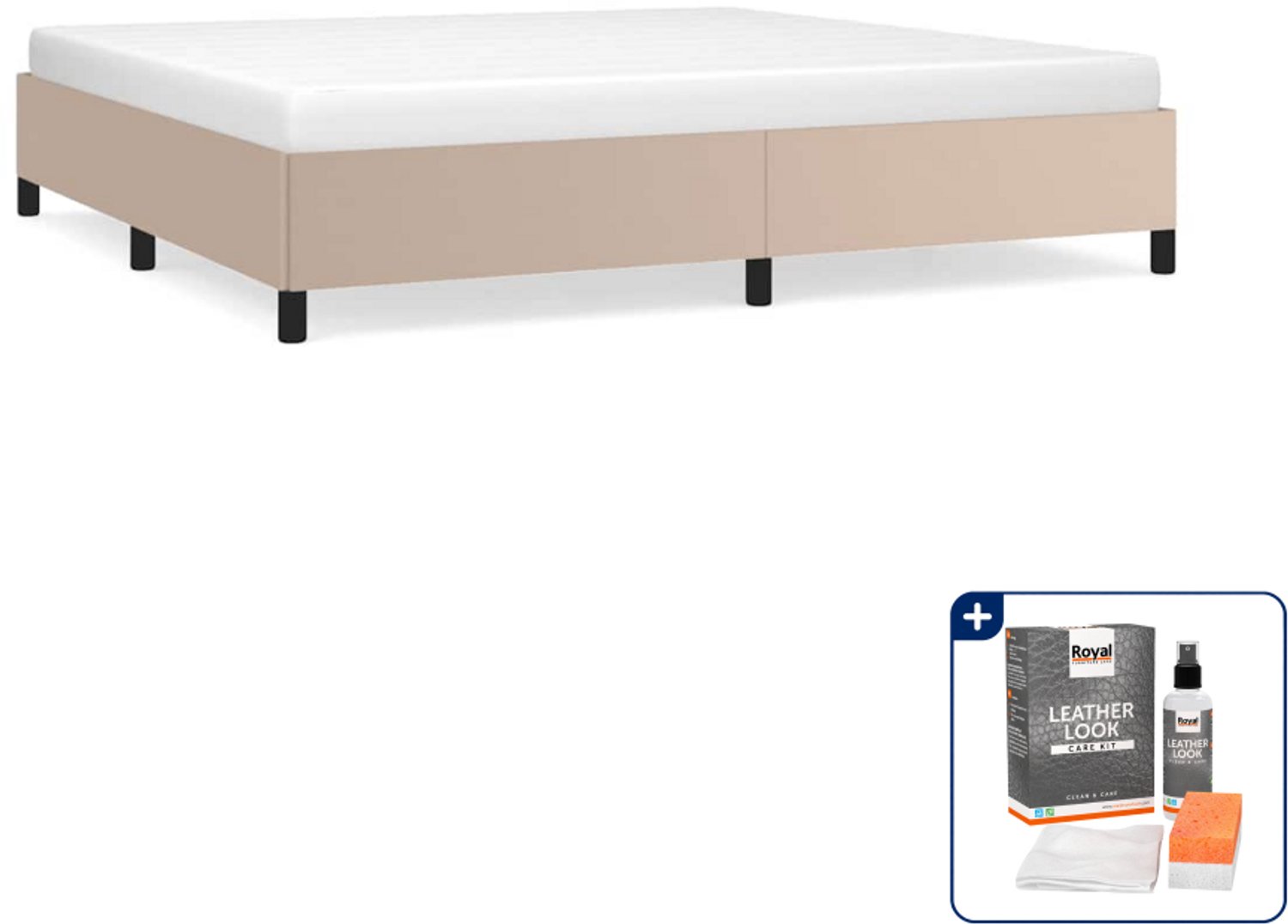 vidaXL bedframe - 200 x 200 cm - kunstleer - cappuccino - Inclusief onderhoudsset voor kunstleer 150 ml Bruin