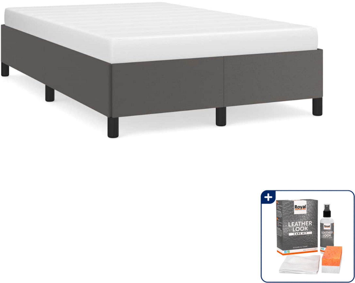 vidaXL Bedframe - 120 x 200 cm - kunstleer - grijs - Inclusief onderhoudsset voor kunstleer 150 ml