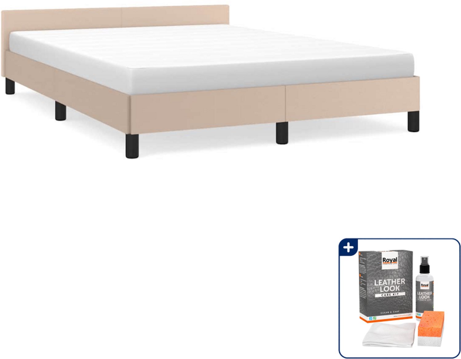 vidaXL bedframe met hoofdeinde - 140 x 190 cm - cappuccino - Inclusief onderhoudsset voor kunstleer 150 ml Bruin