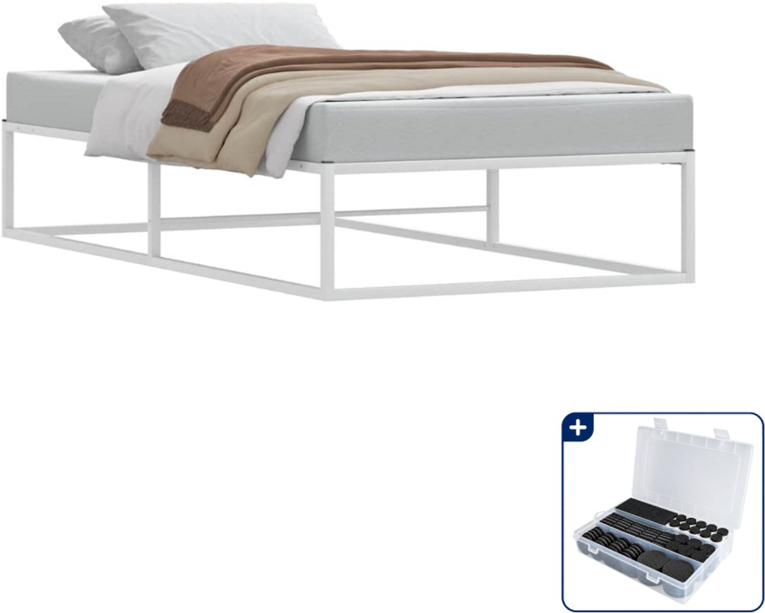 vidaXL Bedframe - 90 x 200 cm - metaal - wit - Inclusief antikrasvilt 177-delig