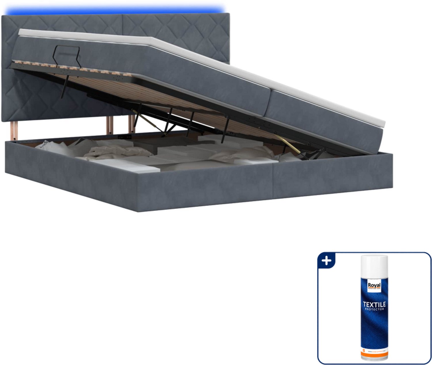 vidaXL led opslagbed met matras - 200 x 200 cm - fluweel - donkergrijs - Inclusief textielbeschermer 500 ml Donker Grijn