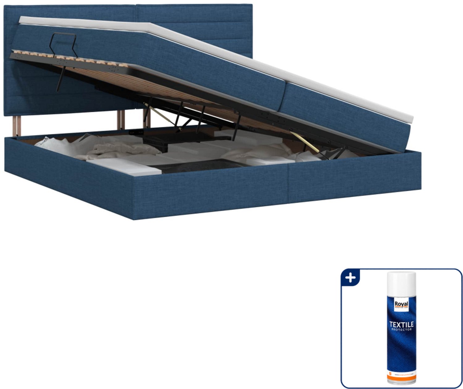 vidaXL Opbergbed met matras - 200 x 200 cm - Kunstleer - Blauw - Inclusief textielbeschermer 500 ml