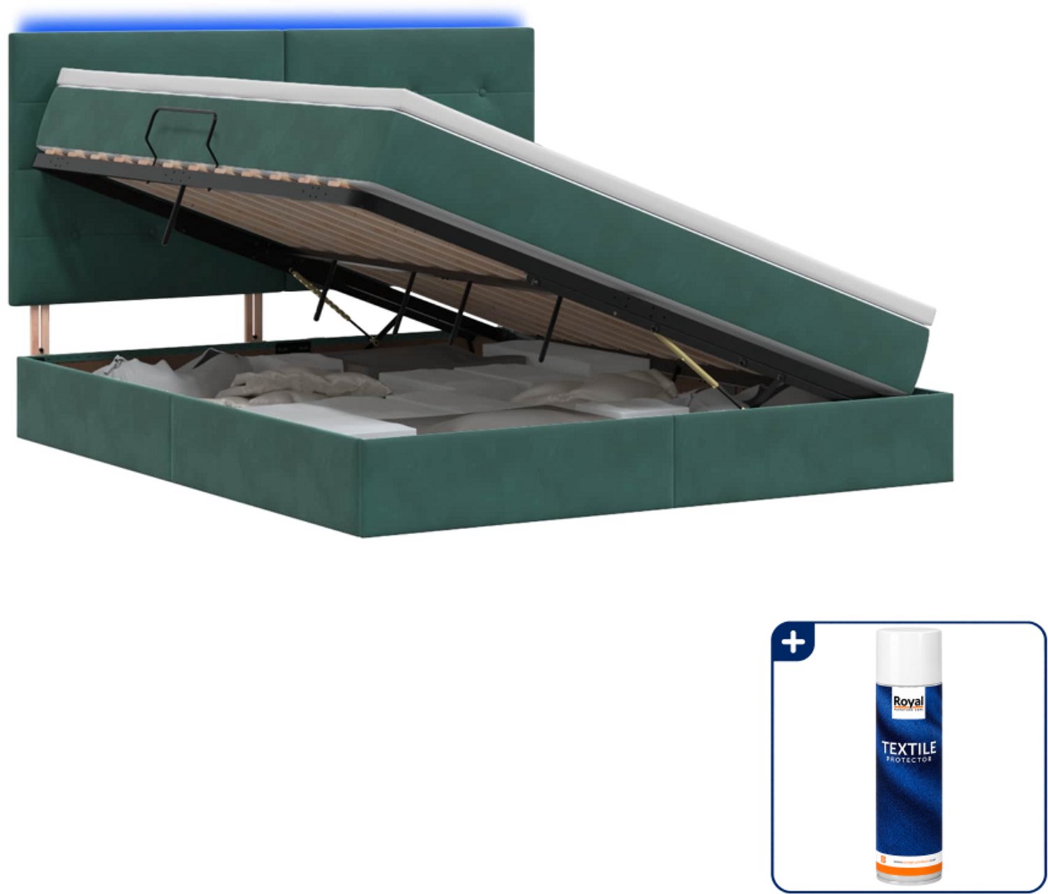 vidaXL queensize led-opslagbed met matras - 160 x 200 cm - fluweel - donkergroen - Inclusief textielbeschermer 500 ml