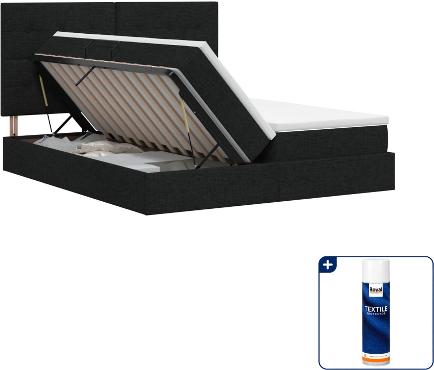 vidaXL Opbergbed - 200 x 200 cm - zwart - Inclusief textielbeschermer 500 ml