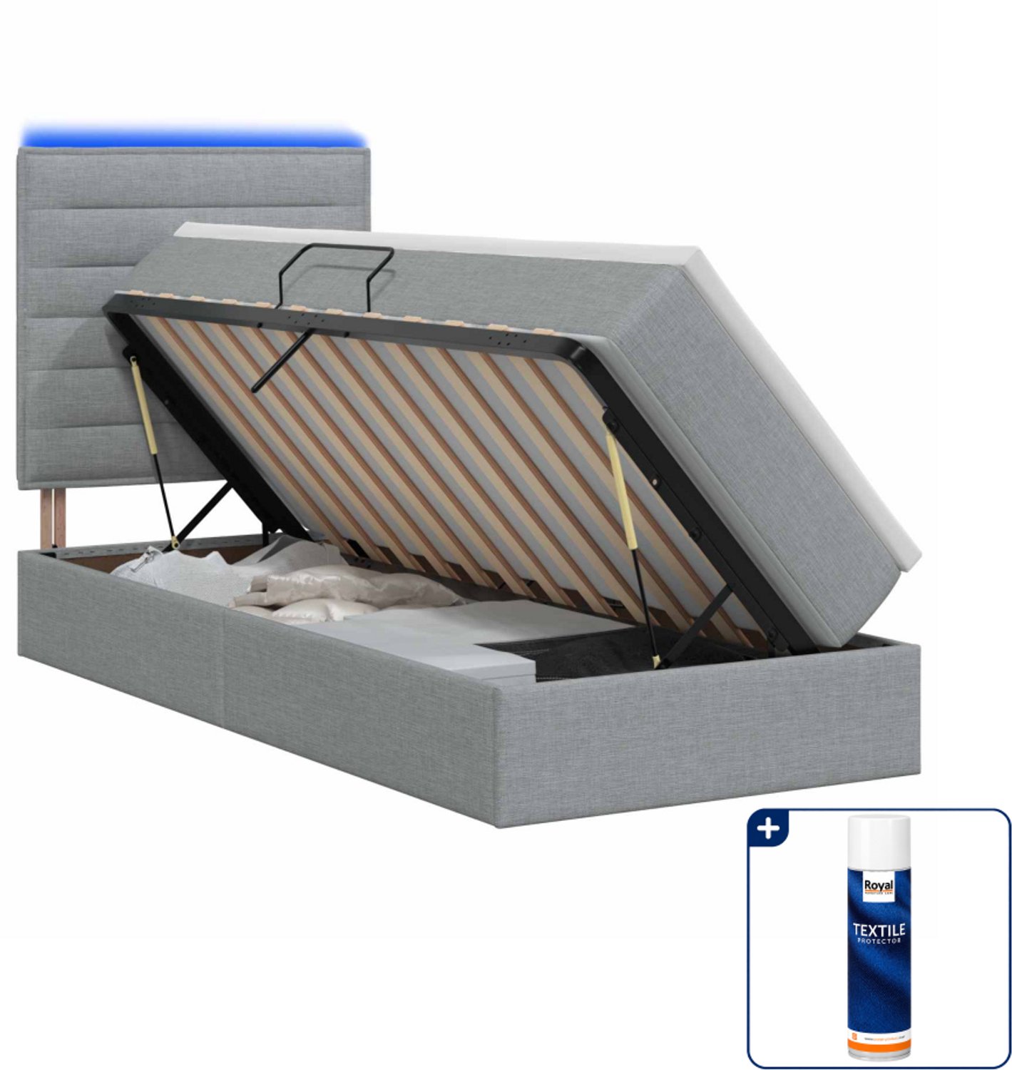 vidaXL led opslagbed met matras - 100 x 200 cm - lichtgrijs - Inclusief textielbeschermer 500 ml
