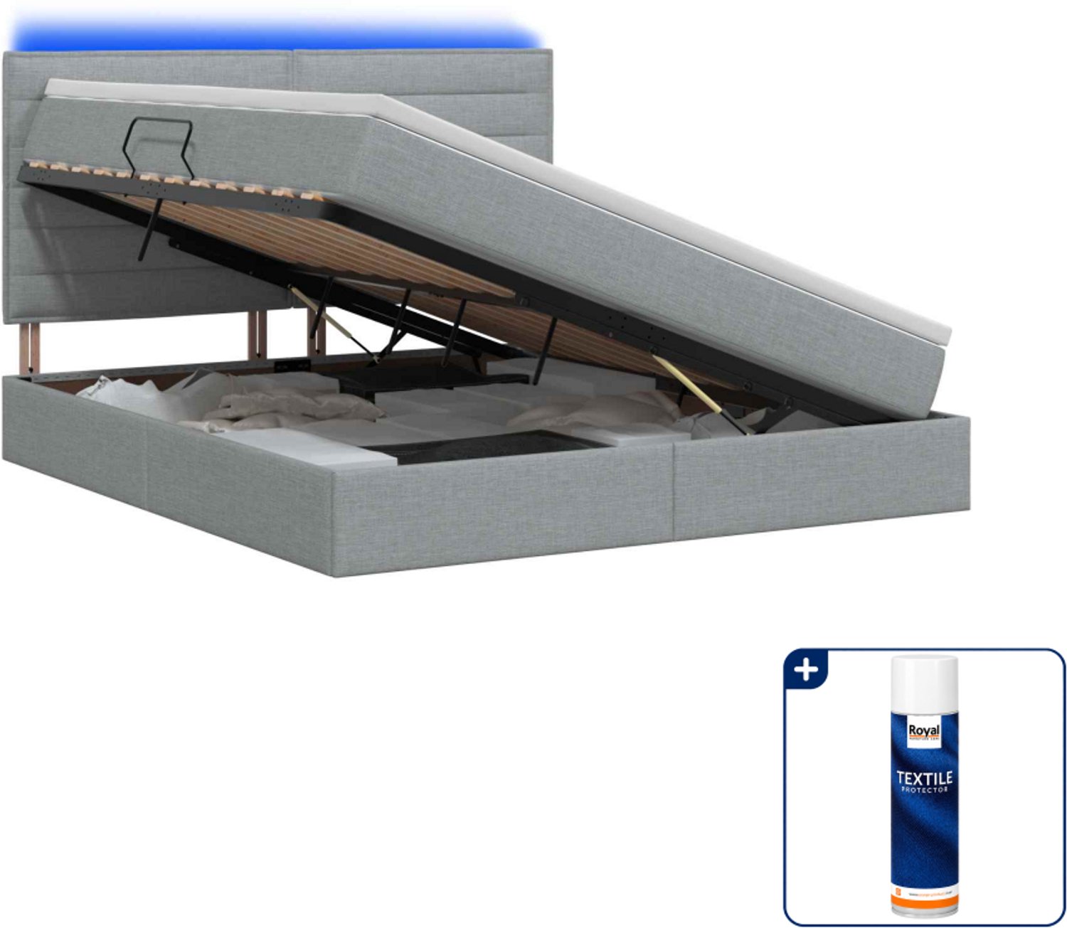 vidaXL led opslagbed met matras - Small double - 140 x 200 cm - lichtgrijs - Inclusief textielbeschermer 500 ml