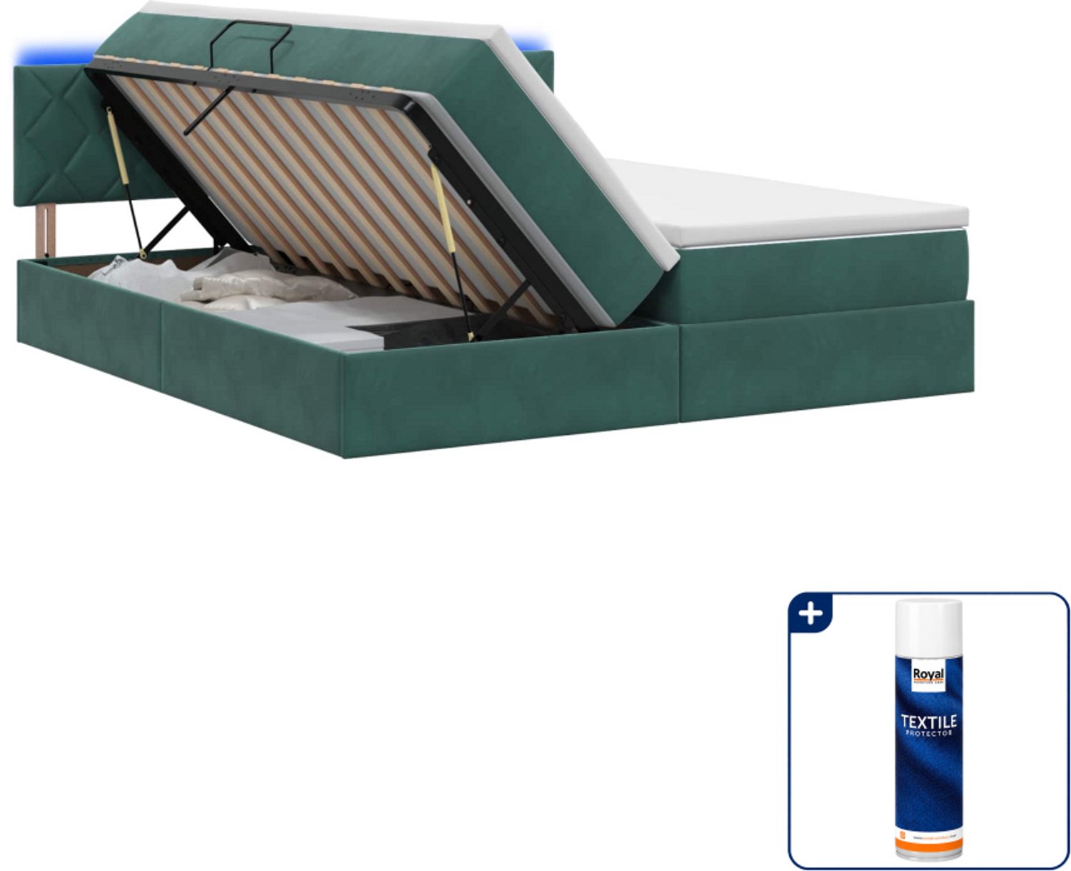 vidaXL led-opslagbed met matras - 200 x 200 cm - fluweel - donkergroen - Inclusief textielbeschermer 500 ml