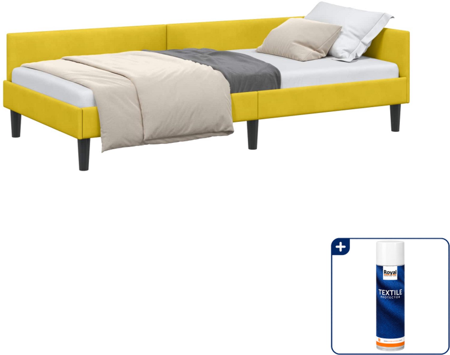 vidaXL hoekbedframe - 90 x 200 cm - fluweel - geel - Inclusief textielbeschermer 500 ml