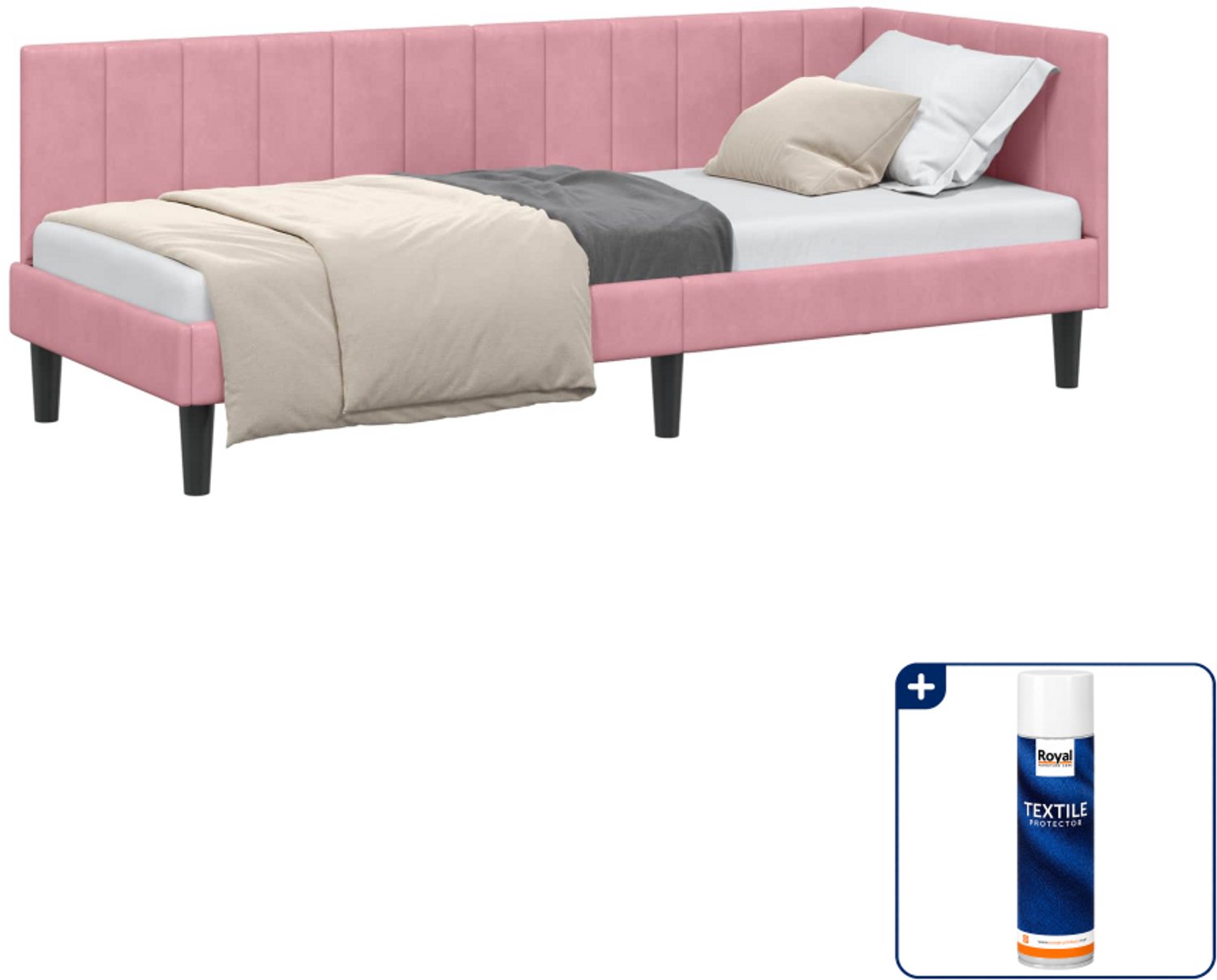 vidaXL hoekbedframe - 80 x 200 cm - fluweel - roze - Inclusief textielbeschermer 500 ml